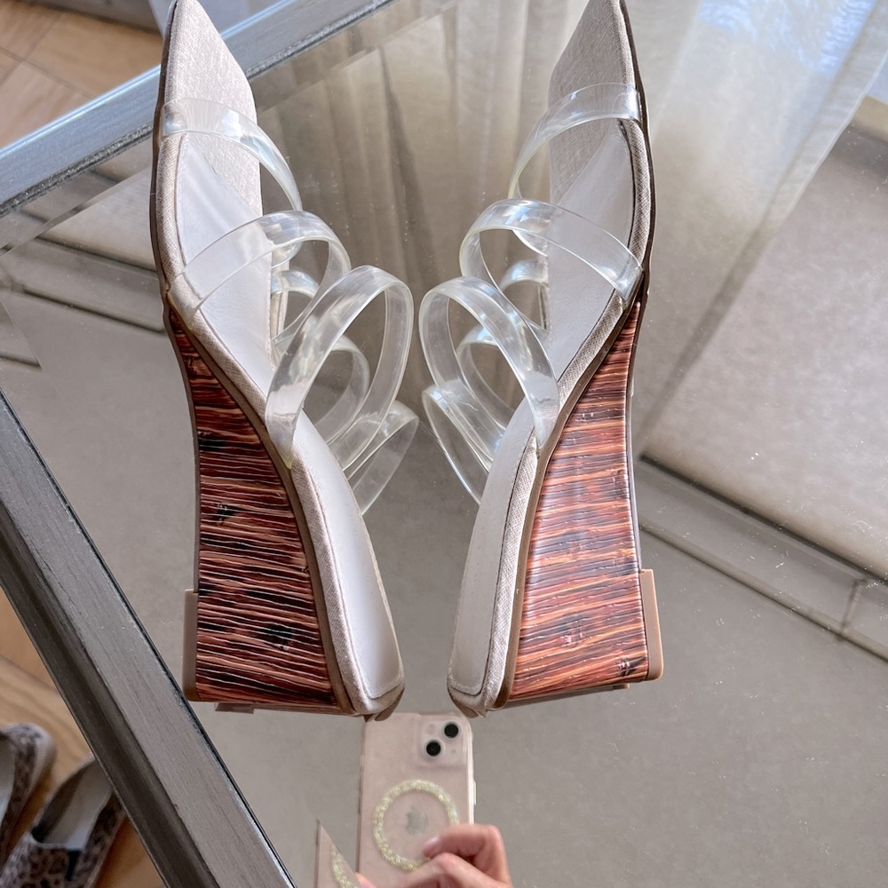 Sanctuary Lucite wedge. Size 7. Never worn. Stylish and comfortable.